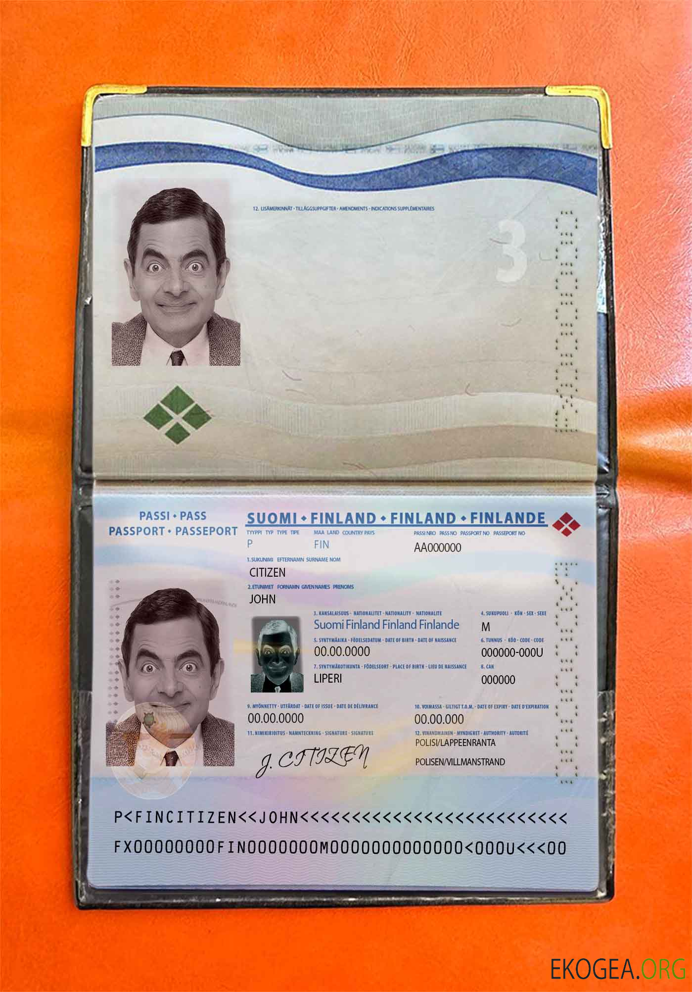 Look photo du passeport finlandais